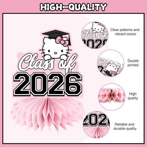 Pink Graduation Honeycomb Centerpieces For Tables, Vibrant Color Matched Party Decor With Pink And Black Bases, Class Of 2026 in Kuwait