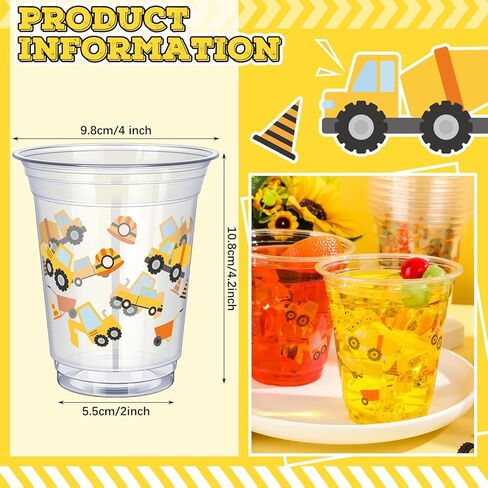 Uiifan 50 Pcs Construction Cups Construction Birthday Party Supplies 12 oz Theme Plastic Cups Disposable Dump Truck Traffic Glasses for Home Birthday Party Favors Supplies Decoration(Stylish) in Kuwait