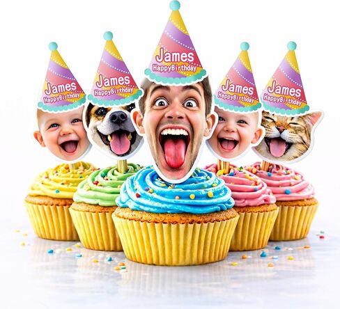 Custom Face Photo Cupcake Toppers 8 PCS – Upload Your Picture for Personalized Cake Picks, Funny DIY Decorations & Photo Booth Props for Birthday, Wedding, Baby Shower, Graduation & Parties in Kuwait