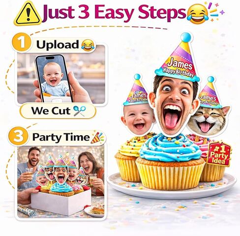 Custom Face Photo Cupcake Toppers 8 PCS – Upload Your Picture for Personalized Cake Picks, Funny DIY Decorations & Photo Booth Props for Birthday, Wedding, Baby Shower, Graduation & Parties in Kuwait