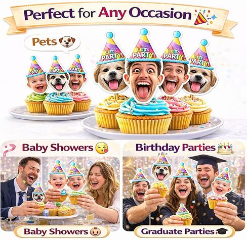 Custom Face Photo Cupcake Toppers 8 PCS – Upload Your Picture for Personalized Cake Picks, Funny DIY Decorations & Photo Booth Props for Birthday, Wedding, Baby Shower, Graduation & Parties in Kuwait