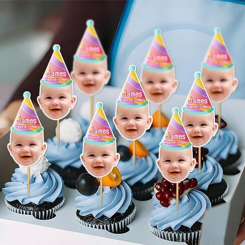 Custom Face Photo Cupcake Toppers 8 PCS – Upload Your Picture for Personalized Cake Picks, Funny DIY Decorations & Photo Booth Props for Birthday, Wedding, Baby Shower, Graduation & Parties in Kuwait