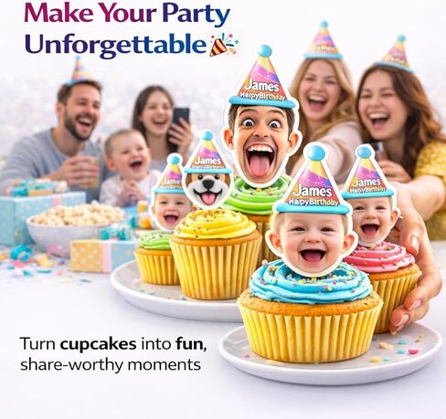 Custom Face Photo Cupcake Toppers 8 PCS – Upload Your Picture for Personalized Cake Picks, Funny DIY Decorations & Photo Booth Props for Birthday, Wedding, Baby Shower, Graduation & Parties in Kuwait