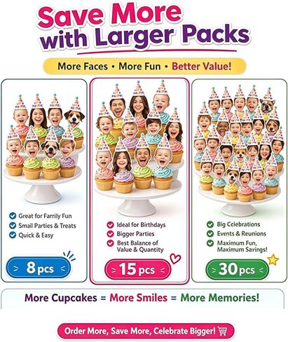 Custom Face Photo Cupcake Toppers 8 PCS – Upload Your Picture for Personalized Cake Picks, Funny DIY Decorations & Photo Booth Props for Birthday, Wedding, Baby Shower, Graduation & Parties in Kuwait