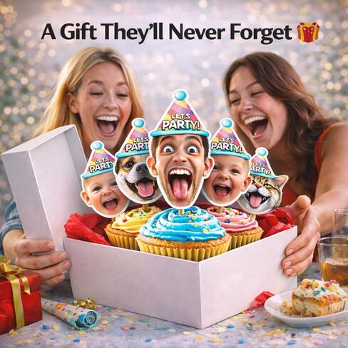 Custom Face Photo Cupcake Toppers 8 PCS – Upload Your Picture for Personalized Cake Picks, Funny DIY Decorations & Photo Booth Props for Birthday, Wedding, Baby Shower, Graduation & Parties in Kuwait