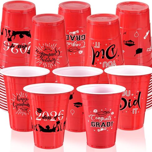 Graduation Decorations 2026 Party Cups - 50pcs 16 Oz Gold and Black Disposable Graduation Plastic Cups for School Class of 2026 Grad Celebration Party Favors Supplies (5 Designs) in Kuwait