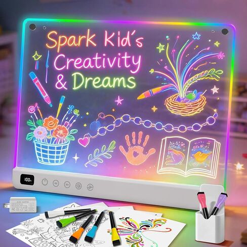 Led Drawing Board with 13 Light Effects, 16" Rechargeable Glow Doodle LED Note Board with Colors, Neon Light Up Drawing Tablet Gifts for Kids for Easter Birthday Christmas Gift Ideas in Saudi Arabia