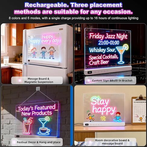 Cosmody Rechargeable LED Drawing Board for Kids, Large 16" Light Up Drawing Pad with 8 RGB Colors & 6 Dynamic Modes, Neon Art Dry Erase Board with Tracing Book & 7 Markers,Creative Gift for Girls Boys in Kuwait