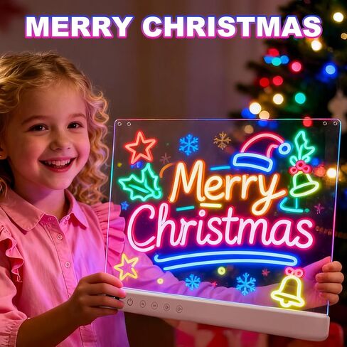 Cosmody Rechargeable LED Drawing Board for Kids, Large 16" Light Up Drawing Pad with 8 RGB Colors & 6 Dynamic Modes, Neon Art Dry Erase Board with Tracing Book & 7 Markers,Creative Gift for Girls Boys in Kuwait