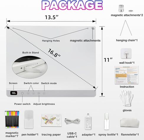 Cosmody Rechargeable LED Drawing Board for Kids, Large 16" Light Up Drawing Pad with 8 RGB Colors & 6 Dynamic Modes, Neon Art Dry Erase Board with Tracing Book & 7 Markers,Creative Gift for Girls Boys in Kuwait