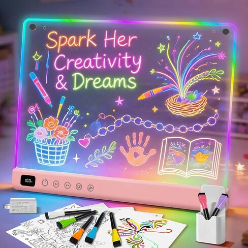 Led Drawing Board with 13 Light Effects, 16" Rechargeable Glow Doodle LED Note Board with Colors, Neon Light Up Drawing Tablet Gifts for Kids for Easter Birthday Christmas Gift Ideas in Saudi Arabia
