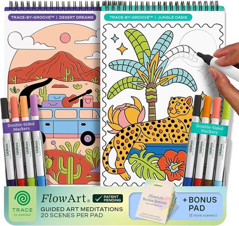 وسادات أنشطة Lifelines FlowArt الصغيرة، 3 عبوات - تأملات فنية موجهة بنقطة تلو الأخرى مع أقلام تحديد - 15 قلم تحديد و60 مشهدًا - كتب تلوين بحجم الجيب للمراهقين والبالغين وكبار السن - في انتظار الحصول على براءة اختراع in Kuwait