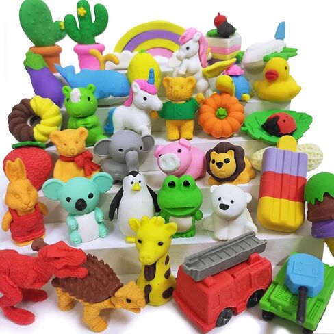 64Pcs Animal Erasers for Kids Cute Pencil Erasers Bulk Desk Pets Puzzle for Classroom Rewards Treasure Box Toys for Boys and Girls Classroom Prizes Party Favors for Kids Back to School Supplies in Kuwait