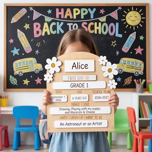 Junkin My First Day of School Sign 12 x 10 Inch Wooden First and Last Day of School Board with Marker Reusable Back to Class Chalkboard for Preschool Kindergarten in Kuwait
