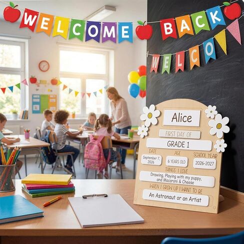 Junkin My First Day of School Sign 12 x 10 Inch Wooden First and Last Day of School Board with Marker Reusable Back to Class Chalkboard for Preschool Kindergarten in Kuwait