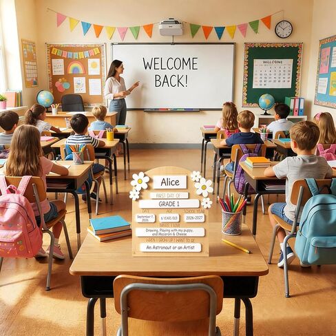 Junkin My First Day of School Sign 12 x 10 Inch Wooden First and Last Day of School Board with Marker Reusable Back to Class Chalkboard for Preschool Kindergarten in Kuwait