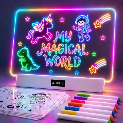 TAEMVV 16 Inch LED Drawing Board for Kids with Display, Rechargeable Light Up LCD Writing Tablet with 15H Battery & Stand, 8 Colors 3 Dynamic Modes Glow Light Board for Toy Birthday Gifts in Kuwait