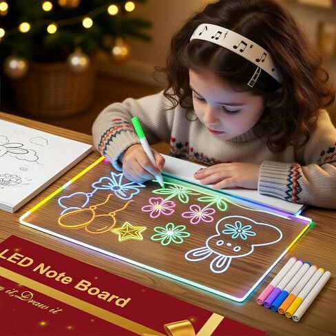 TAEMVV 16 Inch LED Drawing Board for Kids with Display, Rechargeable Light Up LCD Writing Tablet with 15H Battery & Stand, 8 Colors 3 Dynamic Modes Glow Light Board for Toy Birthday Gifts in Kuwait