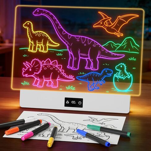 16" LED Drawing Board for Kids, USB-C Rechargeable Neon Glow Pad for Tracing & Creative Play,2000mAh Battery with 72h Runtime, Anti-Scratch 5H Acrylic Surface,7 Markers & A4 Tracing Paper Kit in Saudi Arabia