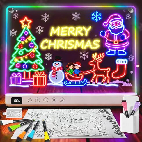 لوحة رسم LED قابلة لإعادة الشحن مقاس 16 بوصة للأطفال مع 13 تأثيرًا ضوئيًا، لوحة مسح جافة من الأكريليك المتوهج، حامل مدمج، سبورة طباشير لوحية مضيئة للأطفال، هدايا للفتيات/المراهقات، 7 أقلام تحديد in Kuwait