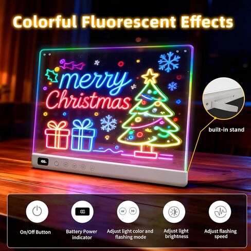 لوحة رسم LED قابلة لإعادة الشحن مقاس 16 بوصة للأطفال مع 13 تأثيرًا ضوئيًا، لوحة مسح جافة من الأكريليك المتوهج، حامل مدمج، سبورة طباشير لوحية مضيئة للأطفال، هدايا للفتيات/المراهقات، 7 أقلام تحديد in Kuwait