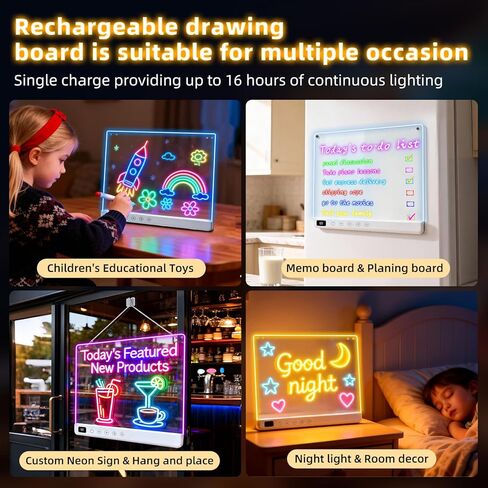 لوحة رسم LED قابلة لإعادة الشحن مقاس 16 بوصة للأطفال مع 13 تأثيرًا ضوئيًا، لوحة مسح جافة من الأكريليك المتوهج، حامل مدمج، سبورة طباشير لوحية مضيئة للأطفال، هدايا للفتيات/المراهقات، 7 أقلام تحديد in Kuwait