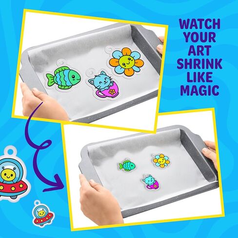 Dan&Darci Shrink Art Craft Kit for Girls and Boys Ages 6-12 - Shrink Magic Charm Making Kit with 30 Pre-Cut Shrink Plastic Templates - Kids Craft Birthday Gift for 7 8 9 10 Year Olds in Kuwait