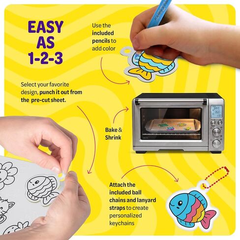 Dan&Darci Shrink Art Craft Kit for Girls and Boys Ages 6-12 - Shrink Magic Charm Making Kit with 30 Pre-Cut Shrink Plastic Templates - Kids Craft Birthday Gift for 7 8 9 10 Year Olds in Kuwait