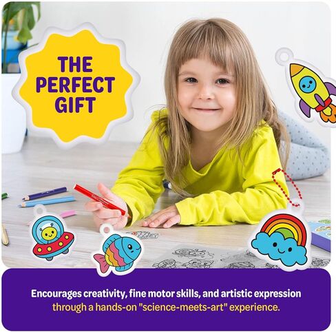 Dan&Darci Shrink Art Craft Kit for Girls and Boys Ages 6-12 - Shrink Magic Charm Making Kit with 30 Pre-Cut Shrink Plastic Templates - Kids Craft Birthday Gift for 7 8 9 10 Year Olds in Kuwait