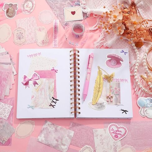 Tenceur DIY Journal Diary Pack Scrapbook Kit Stationery Diary Supplies Cute Pink Preppy Bow Coquette Notebook Journal Art Crafts Kit for Birthday Holidays Ideal Gifts for Women Teen Girls in Kuwait