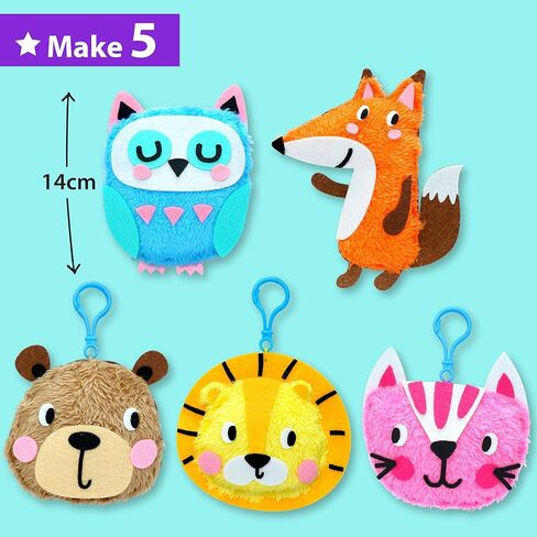 KRAFUN My First Sewing Animal للأطفال، الفنون والحرف المبتدئة، 5 أنشطة سهلة دمى الحيوانات المحشوة، سحر حلقة المفاتيح، تعليمات ومواد لباد لتعلم الخياطة والتطريز in Kuwait