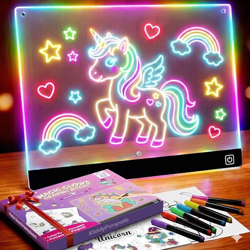 لوحة رسم LED للفتيات، USB-C 10 بوصة 7 ألوان DIY Doodle Glow Tablet، 7 أقلام، 10 أوراق تتبع - ألعاب يونيكورن للفتيات بعمر 3 سنوات فما فوق، هدايا عيد ميلاد للفتيات 4 5 6 7 8 9 سنوات، مجموعة لوحة فنية مضيئة in Kuwait