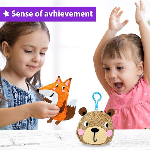 KRAFUN My First Sewing Animal للأطفال، الفنون والحرف المبتدئة، 5 أنشطة سهلة دمى الحيوانات المحشوة، سحر حلقة المفاتيح، تعليمات ومواد لباد لتعلم الخياطة والتطريز in Kuwait