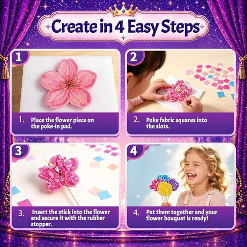 RGIMRTO Poke Art Craft Kit for Kids, 2-in-1 7 Princess +10 Flowers Craft Set with Display Board, Mess Free Craft Activity Birthday Gift for Girls Ages 4, 5, 6, 7, 8, 9, in Kuwait