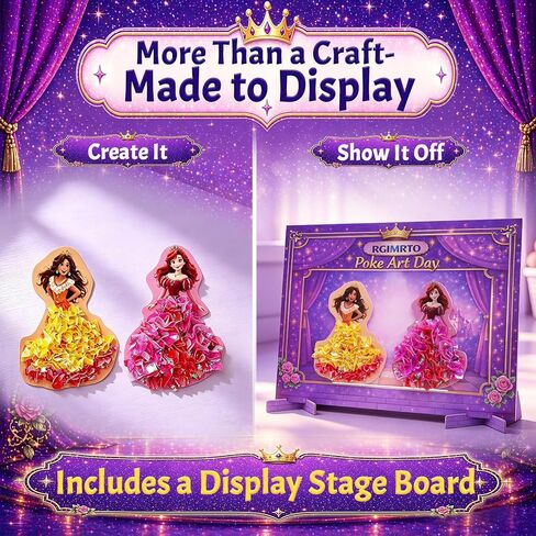 RGIMRTO Poke Art Craft Kit for Kids, 2-in-1 7 Princess +10 Flowers Craft Set with Display Board, Mess Free Craft Activity Birthday Gift for Girls Ages 4, 5, 6, 7, 8, 9, in Kuwait