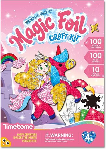مجموعة Timetome Foil Craft Kit للأطفال، مجموعة فن رقائق الأميرة ووحيد القرن للأعمار من 4 إلى 8 سنوات، لا توجد فوضى في الفنون والحرف الإبداعية، صور رقائق معدنية سهلة التقشير، هدية للفتيات من سن 5 إلى 10 سنوات in Kuwait