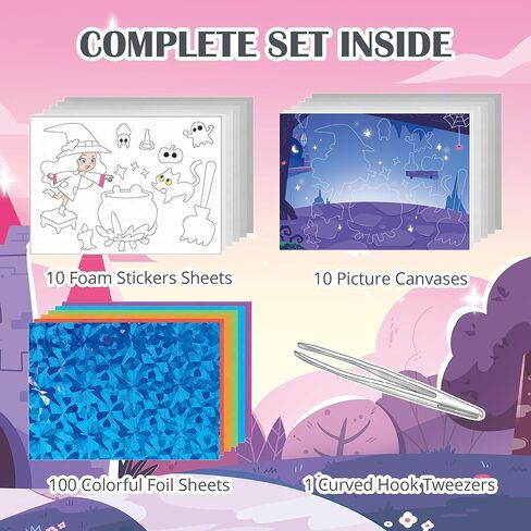 مجموعة Timetome Foil Craft Kit للأطفال، مجموعة فن رقائق الأميرة ووحيد القرن للأعمار من 4 إلى 8 سنوات، لا توجد فوضى في الفنون والحرف الإبداعية، صور رقائق معدنية سهلة التقشير، هدية للفتيات من سن 5 إلى 10 سنوات in Kuwait