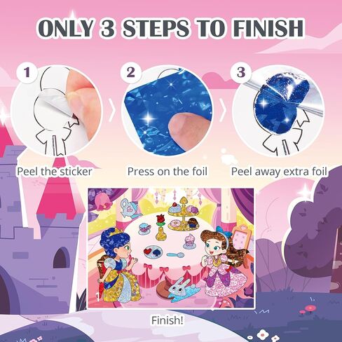 مجموعة Timetome Foil Craft Kit للأطفال، مجموعة فن رقائق الأميرة ووحيد القرن للأعمار من 4 إلى 8 سنوات، لا توجد فوضى في الفنون والحرف الإبداعية، صور رقائق معدنية سهلة التقشير، هدية للفتيات من سن 5 إلى 10 سنوات in Kuwait