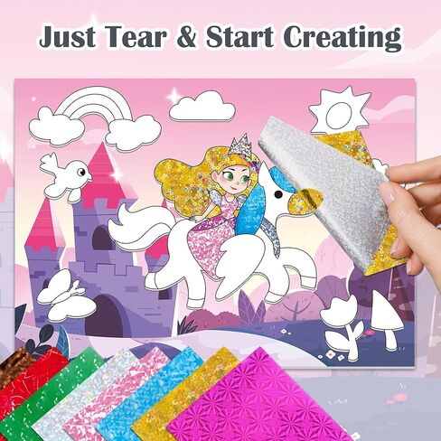مجموعة Timetome Foil Craft Kit للأطفال، مجموعة فن رقائق الأميرة ووحيد القرن للأعمار من 4 إلى 8 سنوات، لا توجد فوضى في الفنون والحرف الإبداعية، صور رقائق معدنية سهلة التقشير، هدية للفتيات من سن 5 إلى 10 سنوات in Kuwait