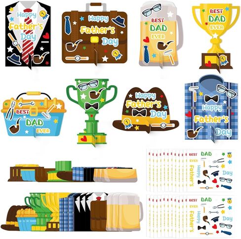 HABDJILTY 24 Set Father's Day Craft for Kids,Make Your Own Father's Gifts DIY 3D Best Dad Craft Kit for Fathers Day Handmade Crafts for Classroom and Fun Home Activities in Kuwait