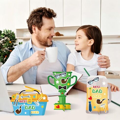 HABDJILTY 24 Set Father's Day Craft for Kids,Make Your Own Father's Gifts DIY 3D Best Dad Craft Kit for Fathers Day Handmade Crafts for Classroom and Fun Home Activities in Kuwait