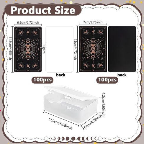 NBEADS 200 Pcs 2 Colors Blank Tarot Cards with Design on Back, Blank Oracle Tarot Cards to Write On DIY with Celestial Gold Foil Design and Containers for DIY Projects, 2.72-2.76x4.65-4.72 Inch in Kuwait