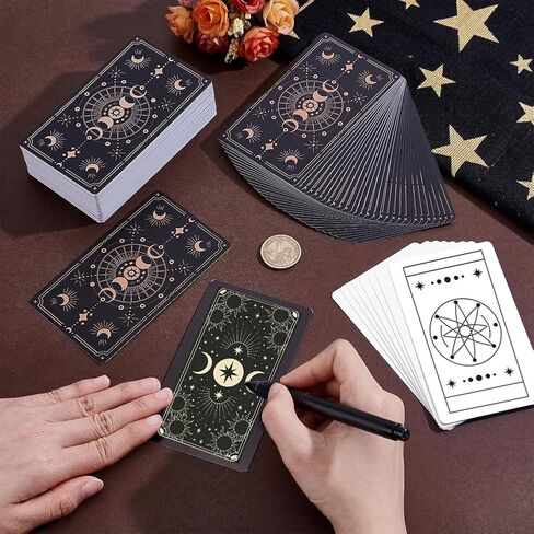 NBEADS 200 Pcs 2 Colors Blank Tarot Cards with Design on Back, Blank Oracle Tarot Cards to Write On DIY with Celestial Gold Foil Design and Containers for DIY Projects, 2.72-2.76x4.65-4.72 Inch in Kuwait