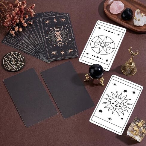 NBEADS 200 Pcs 2 Colors Blank Tarot Cards with Design on Back, Blank Oracle Tarot Cards to Write On DIY with Celestial Gold Foil Design and Containers for DIY Projects, 2.72-2.76x4.65-4.72 Inch in Kuwait