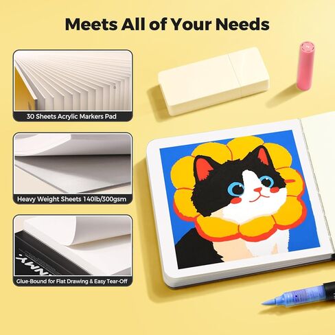 ENMY Acrylic Marker Sketch Pad, 6.7×6.7 Bleed-Proof Marker Paper,140lb/300gsm Heavyweight Sketchbook, 30 Sheets Drawing Pad Glue-Bound with Hard Backing for Artists, Students (L 17×17 cm) in Saudi Arabia