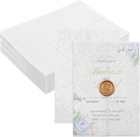 Prudiut 60 Pack Floral Vellum Jackets for 5x7 Invitations, Pre-Folded 115GSM Translucent Paper, Thick Vellum Paper Wraps for Wedding Invitation Baby Bridal Shower Birthday Party Events in Kuwait