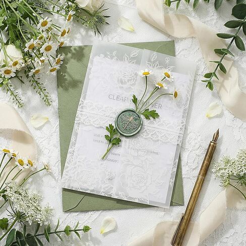 Prudiut 60 Pack Floral Vellum Jackets for 5x7 Invitations, Pre-Folded 115GSM Translucent Paper, Thick Vellum Paper Wraps for Wedding Invitation Baby Bridal Shower Birthday Party Events in Kuwait