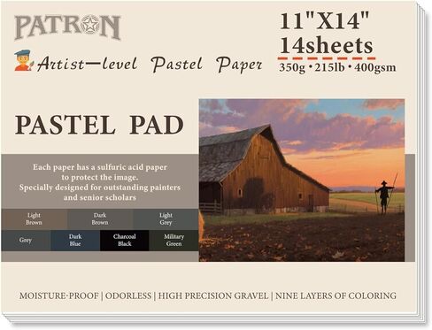 (14 Sheets) PATRON Pastel Paper Pad for Artists, Assorted Colors, 9x12 inches, (215lb/400gsm) 14 Sheets, Art Drawing Paper for Adults and Students,Glue Bound in Kuwait