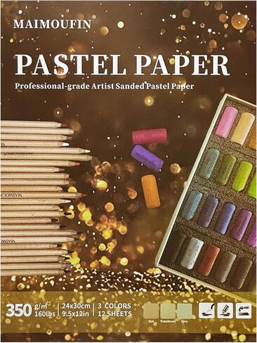 MAIMOUFIN 12-Sheet 3-Color Pastel Sandpaper Pad, Perfect Bound Pastel Paper Artist-Grade Heavyweight Grit Sanded Pastel Pad for Soft Pastel, Oil, Pencil, Charcoal & Acrylic Art Work (Light Color) in Saudi Arabia