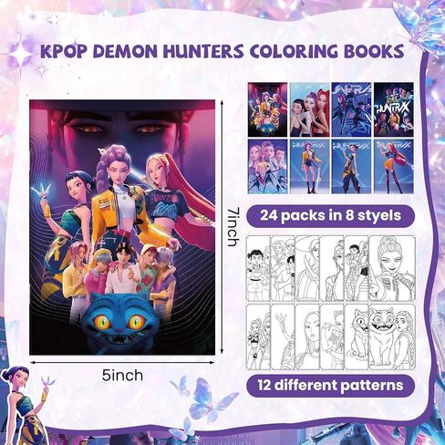 لوازم حفلات أعياد الميلاد من Demon Hunters، 24 قطعة من دفاتر التلوين لهدايا حفلات أعياد الميلاد Kpop، حشوات حقائب الهدايا الجيدة، مكافآت الفصل الدراسي، ديكورات، 8 أنماط in Kuwait